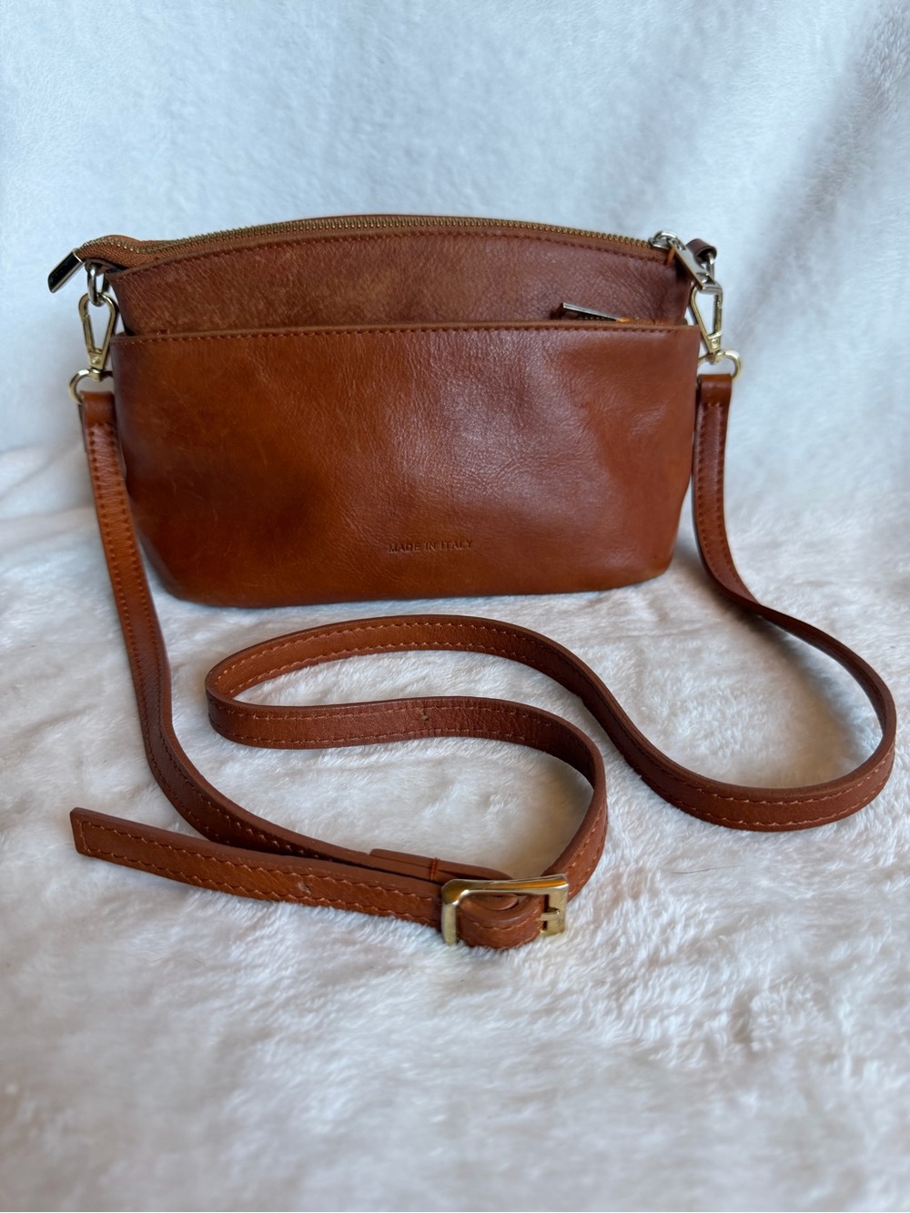 Divina Firenze Lilla leather crossbody handbag brown 3 zip made in Italy